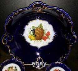 Cobalt Blue Gold Bowl 7 Small Plates Set Porfin Cluj Napoca Hand Painted