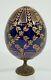 Cobalt Blue & Gold Cut Crystal Fabergé Imperial Easter Egg On Pedestal