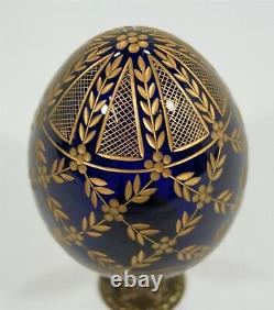 Cobalt Blue & Gold Cut Crystal Fabergé Imperial Easter Egg on Pedestal