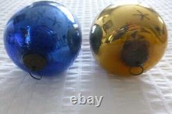 Cobalt Blue & Gold Kugel Glass German Christmas Ornaments