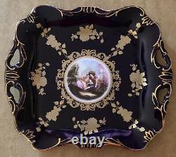 Cobalt Blue & Gold Serving Platters with Handles in Excellent Condition