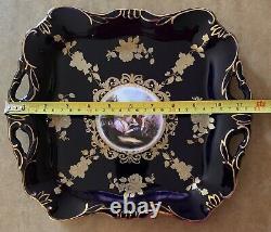 Cobalt Blue & Gold Serving Platters with Handles in Excellent Condition
