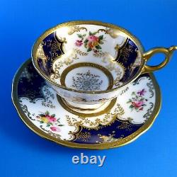 Cobalt Blue & Gold with Hand Painted Florals Coalport Tea Cup and Saucer Set