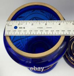 Cobalt Blue and Gold pair of Two Piece Vases Very Unusual Large Tall Brass Rim