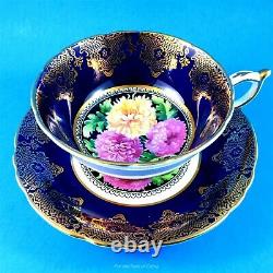 Cobalt Blue and Gold with Chrysanthemums Center Paragon Tea Cup and Saucer Set