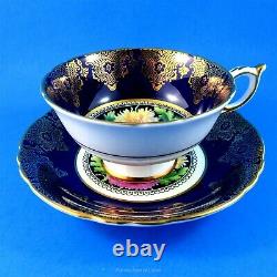 Cobalt Blue and Gold with Chrysanthemums Center Paragon Tea Cup and Saucer Set