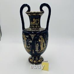 Cobalt Vase Ancient Greek Art Pottery Amphora Daphne Artemis Apollo & Auletris