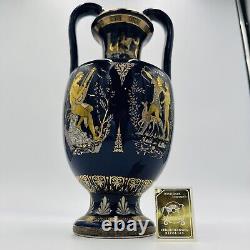 Cobalt Vase Ancient Greek Art Pottery Amphora Daphne Artemis Apollo & Auletris