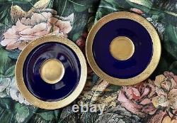 Cobalt and Gold Encrusted Demitasse Cup Saucer Pair, Hutschenreuther, Germany
