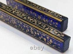 Cobalt blue crystal glass hand painted gold cutlery / knife handles