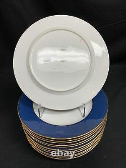 Copeland Spode Cobalt Blue Band Gold Trim Dinner Plates Set 12 Pcs 10.5