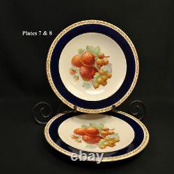 Crown Ducal Set 9 Deep 8 3/4 Plates Fruit 5 Designs 1916-1925 Cobalt Blue Gold