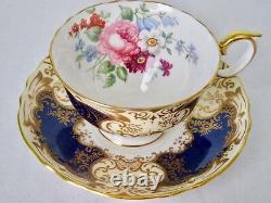 Crown Staffordshire Fancy Cobalt Blue Rich Gold Flowers Cup & Saucer