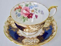 Crown Staffordshire Fancy Cobalt Blue Rich Gold Flowers Cup & Saucer