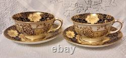 Cups 2 cups 2 saucers crown staffordshire bone china cobalt blue gold filigree