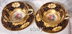 Cups 2 cups 2 saucers crown staffordshire bone china cobalt blue gold filigree