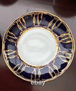 Czech Republic bohemian 4 tea cup and saucer set cobalt blue gold gilt demitasse