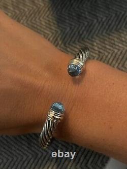 David Yurman Blue Topaz With Gold 8mm Sterling Silver Cuff Size Small