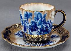 Doulton Burslem Cobalt Flow Blue & Gold Floral Chintz Demitasse Cup & Saucer