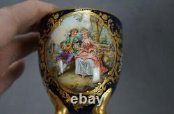 Dresden Hand Painted Courting Couple Raised Gold & Cobalt Blue Covered Cup B
