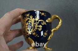 Dresden Hand Painted Courting Couple Raised Gold & Cobalt Blue Covered Cup B