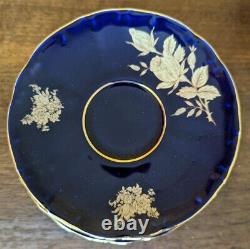 Echt Cobalt kobalt Porzellan-Manufakzur ELW. Blue with gold trim & Floral Tea Set