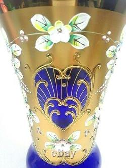 Egermann Bohemian Crystal Vase In Cobalt Blue Gold And Gilt Applied Flowers