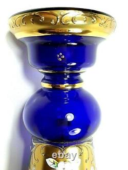 Egermann Bohemian Crystal Vase In Cobalt Blue Gold And Gilt Applied Flowers