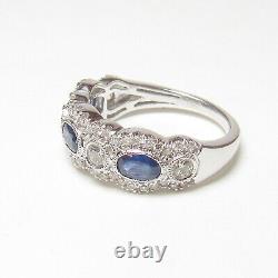 Estate 14K White Gold Natural Cobalt Blue Sapphire And Diamond Ring 0.90 Cts
