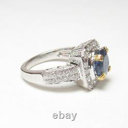 Estate 14K White, Yellow Gold 2.30 Ct Natural Cobalt Blue Sapphire Diamond Ring