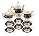 Euro Porcelain 17-pc Floral Tea Set For 6 Original Cobalt Tableware 24k Gold