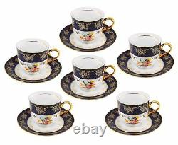 Euro Porcelain 17-pc Floral Tea Set for 6 Original Cobalt Tableware 24K Gold