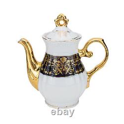 Euro Porcelain 29-pc Dark Cobalt Blue Tea Cup Coffee Set 24K Gold Service for 12