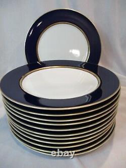 Fitz & Floyd Renaissance Cobalt Blue Japan Gold Rim 12 Dinner Plates 10 1/4 Wid