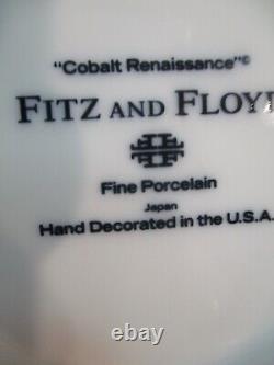 Fitz & Floyd Renaissance Cobalt Blue Japan Gold Rim 12 Flat Bottom Cups & Saucer