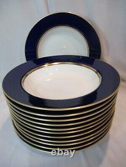 Fitz & Floyd Renaissance Cobalt Blue Japan Gold Rim 12 Rimmed Soup Bowls 9 1/8