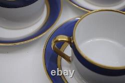 Fitz & Floyd Renaissance Cobalt Blue Japan Gold Rim 6 Flat Bottom Cups & Saucer