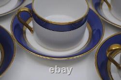 Fitz & Floyd Renaissance Cobalt Blue Japan Gold Rim 6 Flat Bottom Cups & Saucer