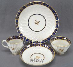 Flight Worcester Cobalt Blue & Gold Thistle 4 Piece Set Cups & Plate 1792 1807