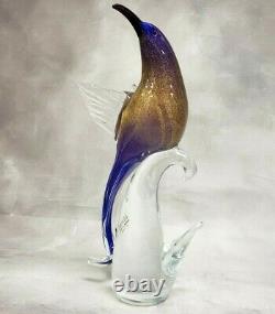 Formia Vetri di MURANO Bird of Paradise Open Wing 12 Cobalt Gold Glass Figurine