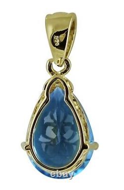 Gift For Her 14k Yellow Gold Swiss Blue Topaz Gemstone Indian Jewelry Pendant