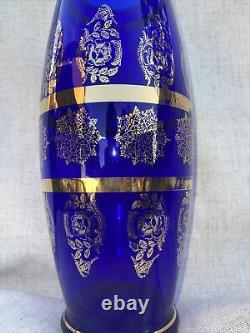 Glass Cobalt Blue Gold Gilt Flowers Floral Design Vase