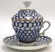 Gold Cobalt Net Cup With Lid And Saucer Imperial Lomonosov Porcelain