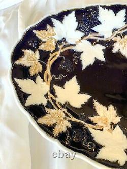 Gorgeous Antique Meissen Cobalt Gold Maple Leaf 14 Serving Bowl