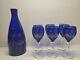 Griffe Milano Italy Cobalt Blue With Gold Decoration Decanter + Glasses