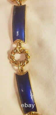 Gucci Gold Chain cobalt royal blue enamel links Belt Necklace vintage 1970s
