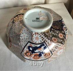 Gump's Chinese Imari bowl with box. 1970. Traditional gold, cobalt blue, red colors