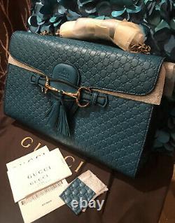 HOT! NEW Gucci 449635 Cobalt Micro GG Guccissima Leather Emily Purse Handbag