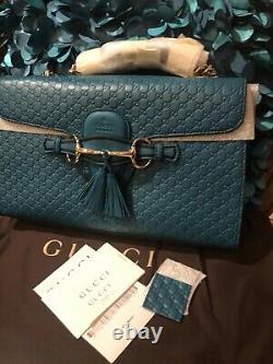 HOT! NEW Gucci 449635 Cobalt Micro GG Guccissima Leather Emily Purse Handbag