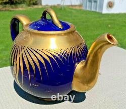 Hall China COBALT/GOLD FRENCH TEAPOT with GOLD PALM LEAF DESIGN. DOWNSIZING